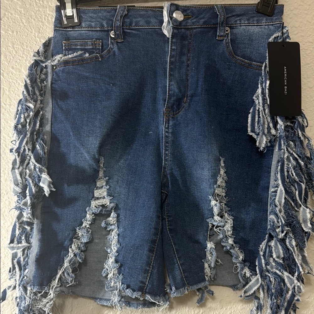 Brand New Frayed Blue Denim Shorts